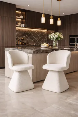 Produktbild von Elegante Bouclé-Stühle im modernen Design mit konischer Basis
