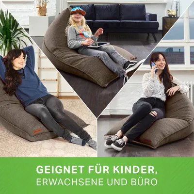 Produktbild von Green Bean® Indoor XXL Sitzsack 150x100x100cm mit EPS-Perlen Füllung - Kuschelig Weich Waschbar - Drinnen Stoff Sitzkissen - Braun
