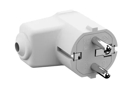 A white electrical adapter plug.