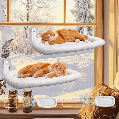 Produktbild von Famanu Katzenhängematte Set von 2 - 60 x 30 cm - mit Saugnäpfen - für große Katzen