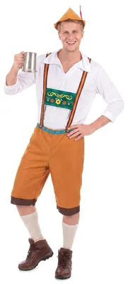 Immagine prodotto di Costume da uomo bavarese con lederhosen di colore bianco-arancio - XL