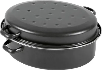 Produktbild von KARL KRÜGER Gänsebräter oval 10,5 l Ø42cm emailliert schwarz matt
