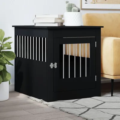 Produktbild von Design Hundekäfig im Möbelstil Schwarz 64,5x80x71 cm Holzwerkstoff, Hunde-Transportboxen 2024 Neu