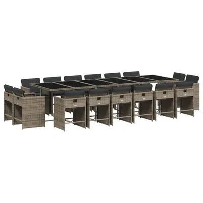 Produktbild von vidaXL 17-tlg. Garten-Essgruppe mit Kissen Grau Poly Rattan
