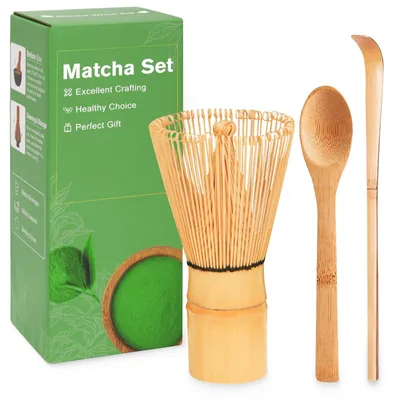 Produktbild von Matcha Besen Set - Handgefertigt aus Bambus - Zur Teezubereitung - 100 Borsten