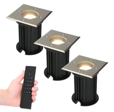 Image de HOFTRONIC - Spot au sol LED 3x4W 345lm 2700K Carré Inox IP67 Dimmable