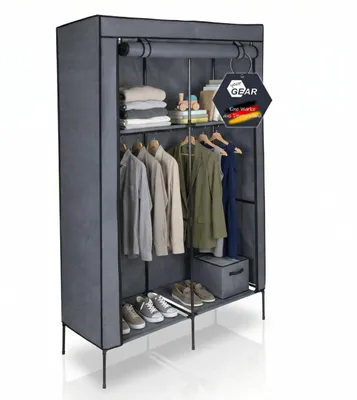 Produktbild von Kleiderschrank mit 2 Kleiderstangen und 4 Einlegeböden - Grau