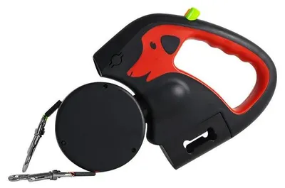 Produktbild von Doppelte Hundeleine für zwei Hunde - Automatische Roll-Leine 3 m - LED-Licht - 360° drehbar - Reflektierend - Für kleine & mittelgroße Hunde - Rot