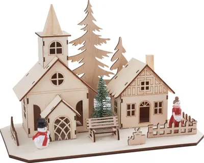 Produktbild von VBS Holz-Steckmotiv Bausatz "Kirchgang", inkl. Micro-LED-Lichterkette