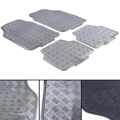 Produktbild von Auto Gummi Fußmatten universal Alu Riffelblech Optik 4-teilig Chrom Carbon