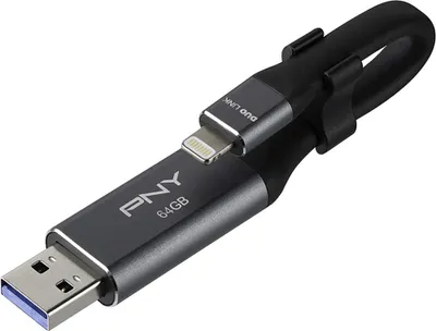 Obrázok produktu pre PNY Duo-Link 3.0, 64 GB, USB Type-A / Lightning, 3.2 Gen 1 (3.1 Gen 1), Bez krytu konektora, Šedá