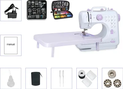 Produktbild von 505A Mini Nähmaschine mit Erweiterungsbord, 11 Nähfüße & 97-teiligem Nähzubehör, EU 220V, Lila