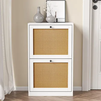Obrázok produktu pre Skriňa na topánky s 2 zásuvkami s výklopným systémom, biela, 51x23x84 cm