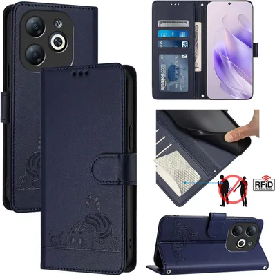 Image de Etui en cuir pour Infinix Smart 8, étui à rabat avec fonction stand et portefeuille bleu