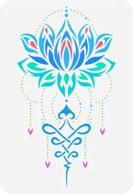 Image de Pochoir à motifs floraux 21 x 29,7 cm - Motif mandala répétitif pour tatouage - Pochoir floral DIY pour la peinture murale sur bois, tissu, toile ou meubles