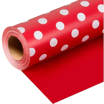 Image de Rouleau de papier cadeau à pois blancs, 43 cm x 10 m, couleur rouge