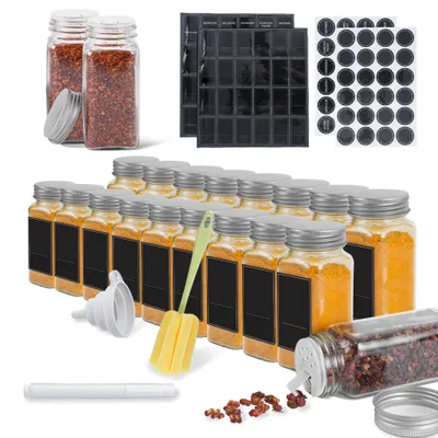 Produktbild von Sessamen-LP Gewürzgläser Eckig Set 12er Gewürzdosen Set 120ml Spice Gewürzdosen Gewürzbehälter Gewürzstreuer mit Trichter, Leeren Aufklebern