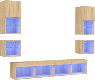 Produktbild von vidaXL 8-tlg. Wohnwand mit LED-Beleuchtung Sonoma-Eiche Holzwerkstoff