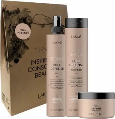 Produktbild von Lakme Teknia Full Defense Einzelhandels-Packung: Shampoo 300 ml, Pflege 250 ml, Nebel 300 ml