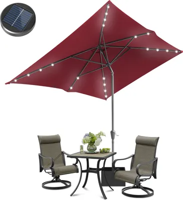 Produktbild von Aopunly Sonnenschirm Ø210x140cm mit LED, UV-Schutz, Kurbel - Rot, Ampelschirm beidseitig um 30° knickbar Rechteckig Balkonschirm