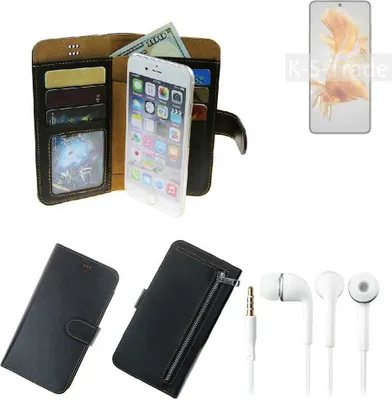 Produktbild von TOP SET Handy Hülle Schutz Hülle kompatibel mit Huawei Mate 50  schwarz aus Kunstleder + Kopfhörer Smartphone Tasche vollwertige Geldbörse