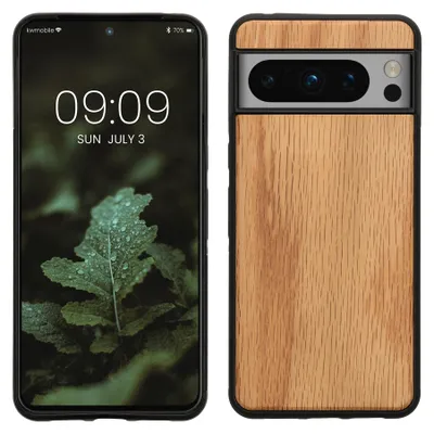 Produktbild von kwmobile Handyhülle für Google Pixel 8 Pro Hülle Holz - Case mit TPU Bumper - Stoßfestes Hardcase - Schutzhülle Cover in Hellbraun Braun