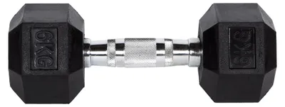 Produktbild von Hantel 6 kg, Hexagon, Gusseisenkern, schützende Gummiummantelung für Functional Training