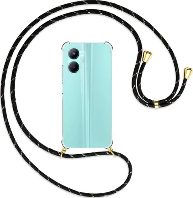 Produktbild von Handykette Backcover-Schutzhülle mit Band (Metall goldfarben) für Realme C33 (RMX3624, 6.5'') - schwarz/gold
