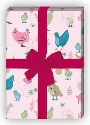Produktbild von Lustiges Hühner Geschenkpapier mit Küken und Eiern, rosa - G11636, 32 x 48cm