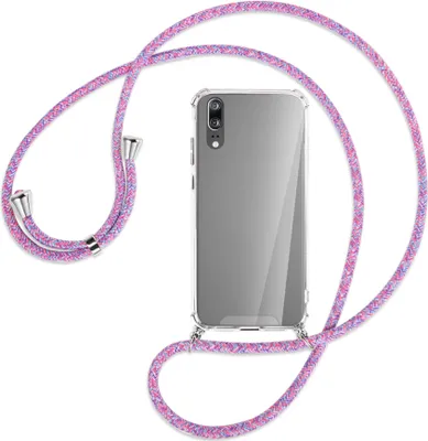 Produktbild von Handykette Backcover-Schutzhülle mit Band (Metall silberfarben) für Huawei P20 - lila/rosa/blau