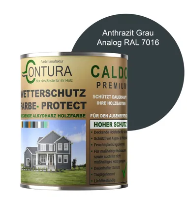 Produktbild von Contura 1Liter Wetterschutzfarbe Holz Dauerschutzfarbe Deckend Buntlack Holzfarbe Holzlasur Seidenmatt - Anthrazitgrau - RAL 7016 Analog