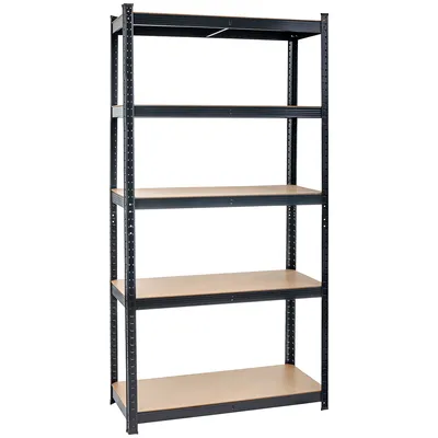 Image de Étagère de rangement métallique à 5 tablettes, 180 cm, pour garage, cave et garde-manger