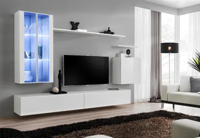 Produktbild von Wohnwand 7tlg  2x Hänge Schrank Design Möbel Wohnzimmer Stil Modern TV-Ständer
