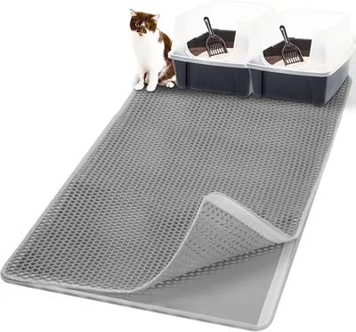 Produktbild von Katzenstreu Matte 90x60 cm, grau, abnehmbar, staubsaugerfreundlich, wasserabweisend, für Katzen