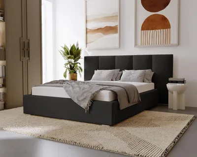 Obrázok produktu pre Čalúnená posteľ s úložným priestorom 160x200 cm Praga – zamat, kovový rošt, posteľ do spálne, široký čelo – čierna