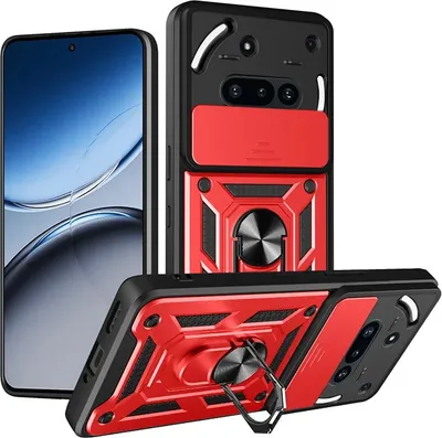 Imagen del producto de Funda para Nothing Phone (3a) - Cubierta trasera con protector deslizante para la cámara Phonesta CamShield - Color rojo