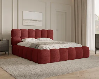 Produktbild von MOEBLO Polsterbett Bubble Bett 19 – Doppelbett im Wolkenbett-Design mit Bouclé-Bezug, gepolstertem Kopfteil, Bettkasten, Gasfedermechanismus und Lattenrost - 180x200 cm - Rot (Arena 08)
