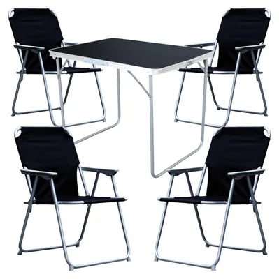 Image de set de camping 5 pièces table de camping 4 x chaise de camping chaise pliante noire