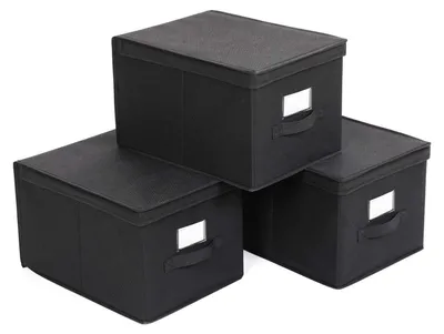 Aufbewahrungsboxen mit Deckel, 3 St., 40x30x25 cm, faltbar, schwarz