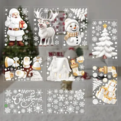 Image de Décorations de Noël pour fenêtres, autocollantes, 190 pièces, flocons de neige, PVC
