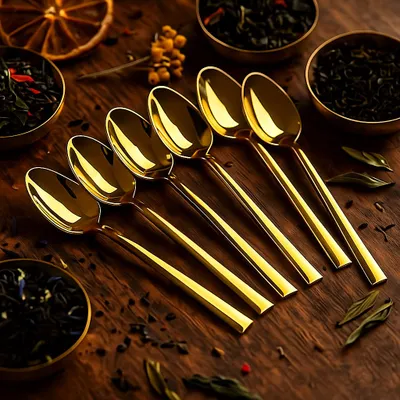 Image de Jungengel Set de 6 cuillères à café or en acier inoxydable 11 cm - recouvert de titane, durable, lavable au lave-vaisselle, couvert noble Cuillère à dessert