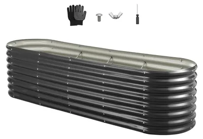 Zdjęcie produktu dla Metalowa podwyższona grządka – grządka/grządka warzywna/skrzynka na rośliny 240 x 60 x 60 cm – otwarta podstawa – zaokrąglone krawędzie – do kwiatów, ziół i sukulentów