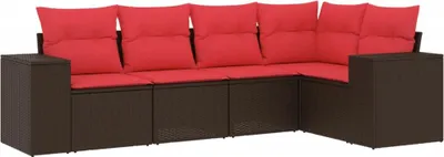 Image de vidaXL Ensemble de 5 canapés de jardin avec coussins, marron, polyrattan