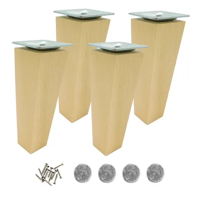 Produktbild von Möbelfuß Buche 15 cm Klarlack – 4x trapezförmig Holzfüße mit Montageset