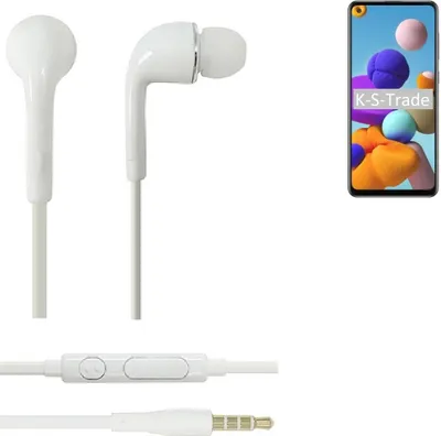 Produktbild von K-S-Trade Kopfhörer Headset kompatibel mit Samsung Galaxy A21s mit Mikrofon u Lautstärkeregler weiß 3,5mm Klinke Kabel Headphones Ohrstöpsel