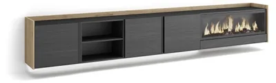 Immagine prodotto di Mobili TV effetto legno nero e rovere 315x35x50cm camino effetto fuoco