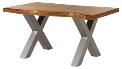 Produktbild von MASSIVMOEBEL24.DE Baumtisch Akazie 140x90x77 Akazie natur lackiert / X-Beine silber matt FREEFORM 5