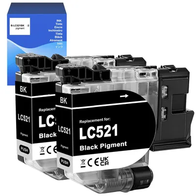 Obrázok produktu pre LC521 LC521BK, čierne kazety s atramentom, kompatibilné s tlačiarňami Brother DCPJ1260W, DCPJ1310DW, DCPJ1313DW, DCPJ1360DW, DCPJ1460DW. LC521BK (čierna *2)