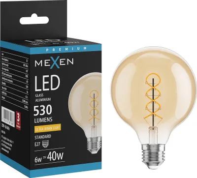 Zdjęcie produktu dla Mexen Vintis żarówka filament spirala LED E27, G95, 6W, Ciepła - 2200K, 530 lm, amber - L167-E27-0622-50