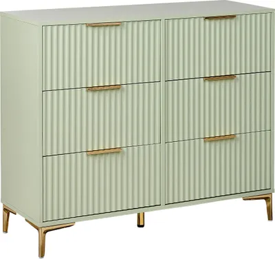Produktbild von BELIANI Kommode Hellgrün Geriffelte Optik 6 Schubladen Goldene Griffe Metallbeine Modernes Design für Schlafzimmer Wohnzimmer